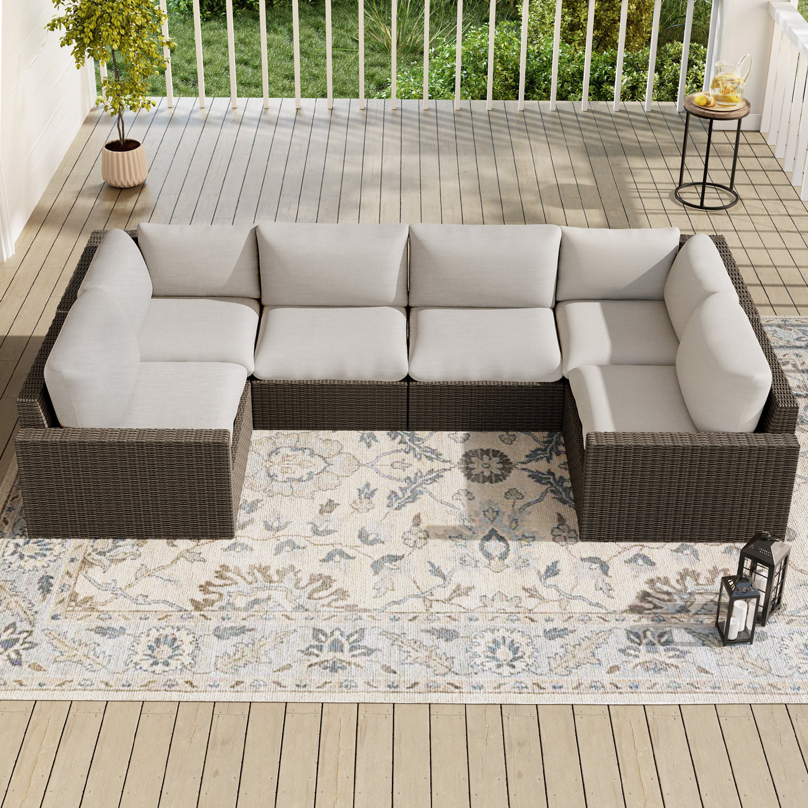 Pippa 7-Person Patio Seating Group, 6Pcs:2 Armless Sofas, 2 Armchairs, 2 Corner Sofas