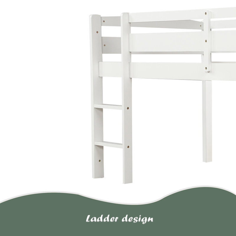 Twin Wood Loft Bed Low Loft Beds With Ladder,Twin, White