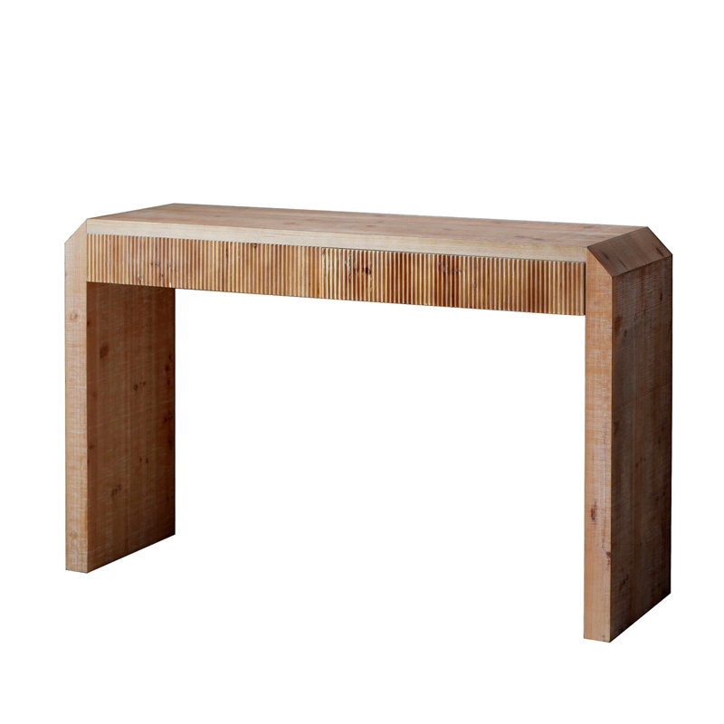 Console rustique en bois avec tiroir - Design minimaliste, texture nervurée