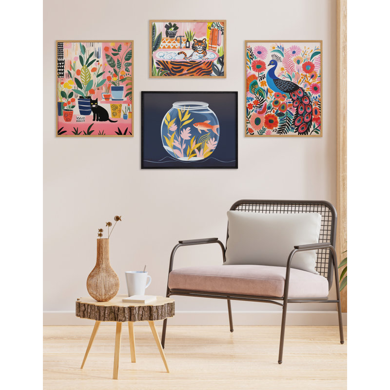 Art mural mignon avec salle de bain, H 20,65 po x l 16,65 po, Encadrement brun clair