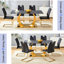 Table 63 po x 31,5 po avec plateau en pierre frittée. Jumelé 4 chaises noires avec pieds dorés. Dessus pour la maison et chaises modernes. Essentiels-918801946