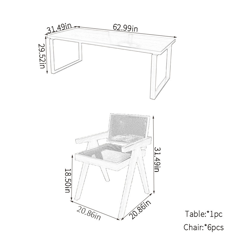 Ensembles de table de salle à manger en bois de frêne, H 29,52 po x L 62,99 po x l 31,49 po