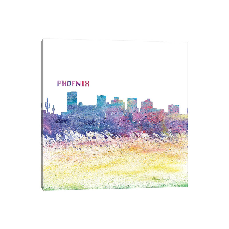 Phoenix Arizona Skyline Silhouette Impressionistic Splash 1 Piece Wrapped Canvas Painting