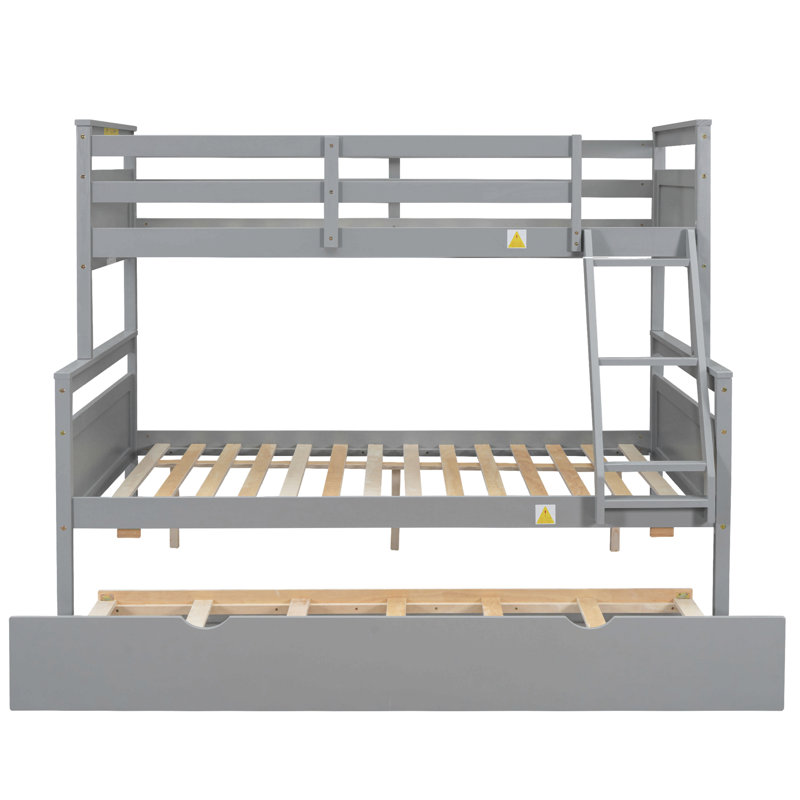 Lit simple superposé au dessus d'un lit double avec échelle, lit gigogne simple, barrière de sécurité, Gris