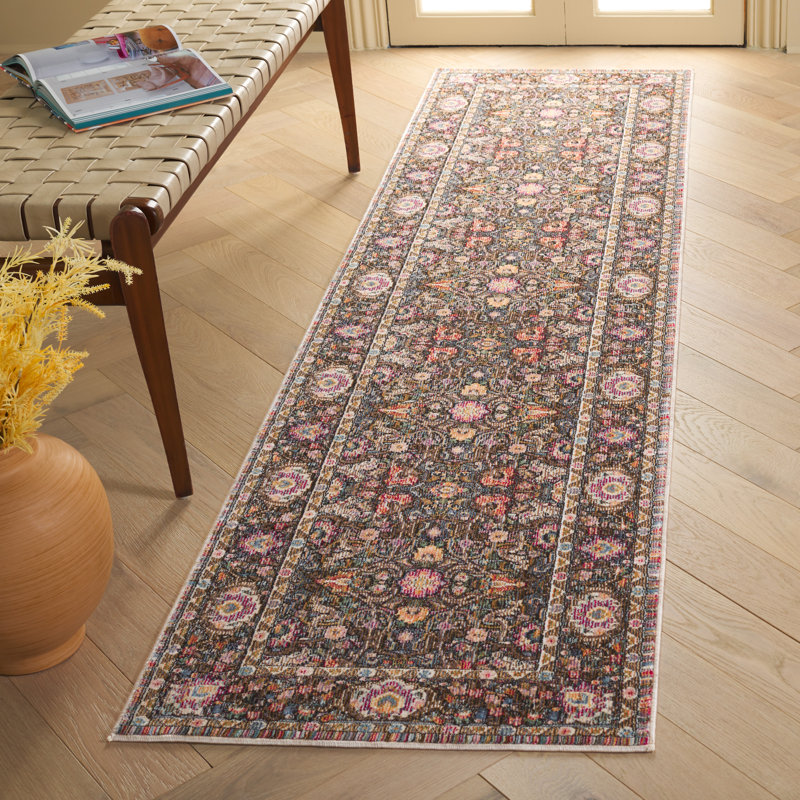 Tapis beige / bleu Crimson 224, Tapis de couloir 2 pi 2 po x 8 pi