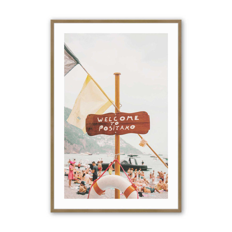 Reproduction de bienvenue Positano, H 11,25 po x l 9,25 po x P 1,25 po, Cadre simple brossé doré
