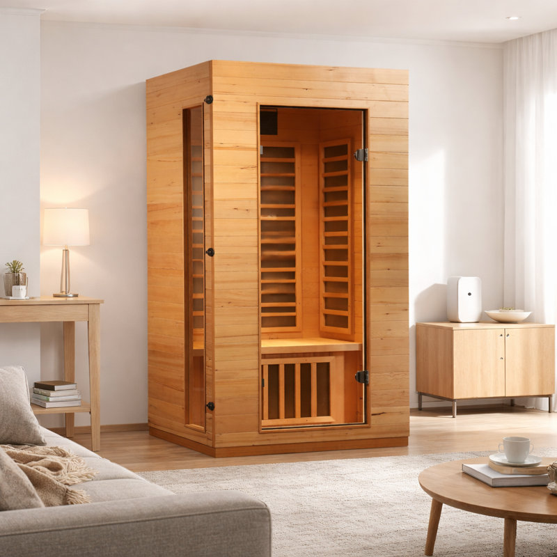 Hongyuan 1 Person 75"H Indoor Sauna with 5 of Low EMF Carbon Heating Panel FAR Infrared Sauna in Hemlock for Home, Hemlock