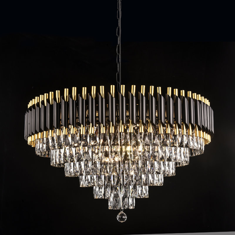 Luminaire luxueux en cristal doré et noir, H 54 po x l 32 po x P 32 po