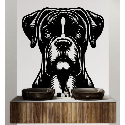 Décalcomanie murale Boxer Dog, décor de chien, chien, art mural, amoureux des animaux, chien, salle de bain, adhésif mural, autocollants, vinyle