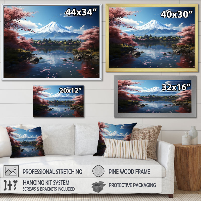 «Baylan Asian Art Majestic Mont Fuji IV», reproduction d'art sur toile, Cadre flottant doré, H 34 po x l 44 po x P 1,5 po
