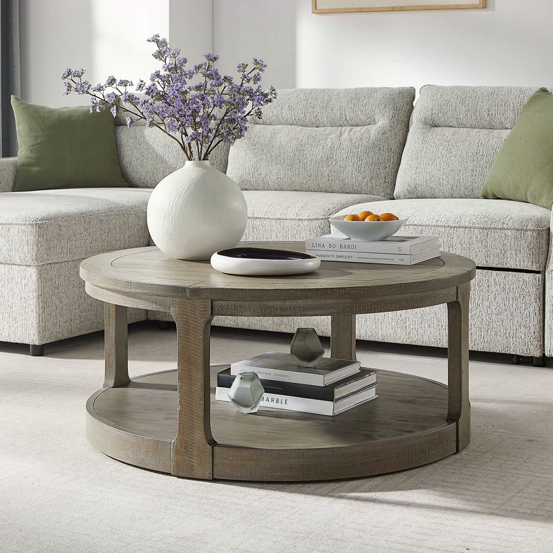 Grande table basse 40 pouces à 2 niveaux, Marron clair