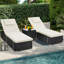 Set of 2 All-Weather Wicker Outdoor Chaise Lounges - Adjustable Backrest, Washable Cushions with Side Table-1716127471