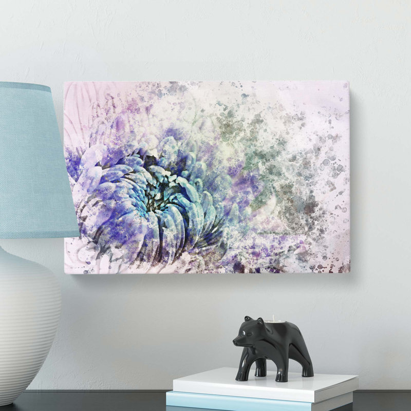 Lilac & Blue Chrysanthemum In Abstract - Wrapped Canvas, 50cm H x 76cm W x 3cm D