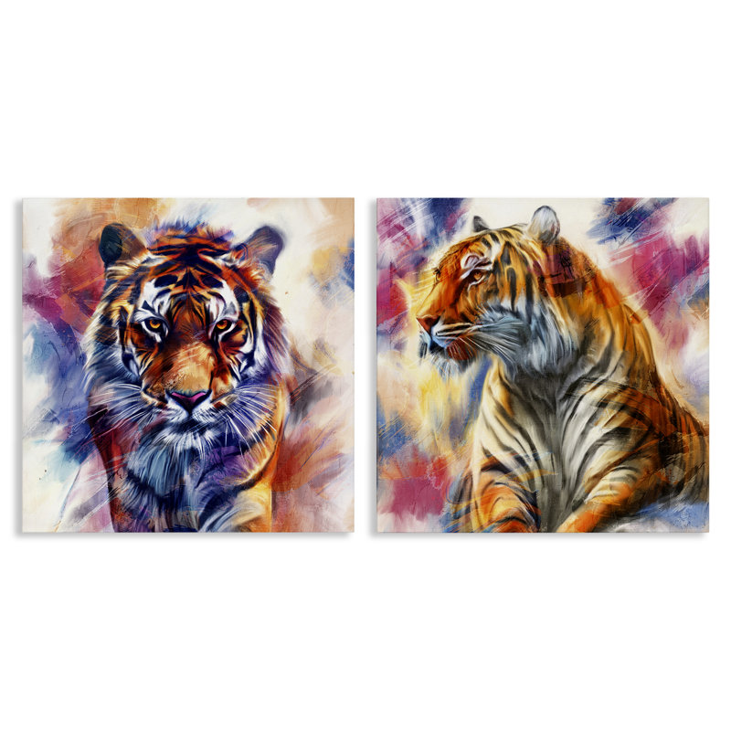 Ensemble de toiles 2 pièces In The Wild Fierce Tiger, design par Kim Allen, H 17 po x l 17 po