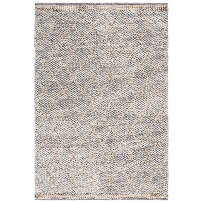 Natura Hand Woven Wool/Cotton Geometric Rug in Light Gray/Natural, Rectangle 3' x 5'