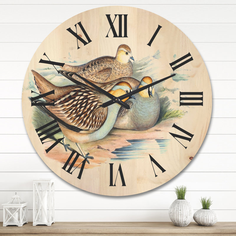 Horloge murale oiseaux en bois III, Très grand