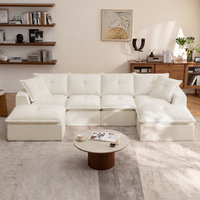 4 Seater Chenille Sofa 3.14m Modular Sectional Sofa with Footstool  