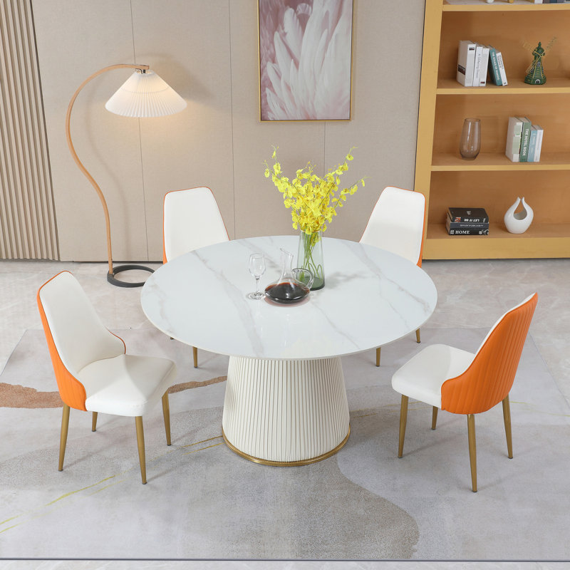 Table de salle à manger blanche 53 po en pierre frittée ronde résistante aux taches et aux températures élevées 53 po