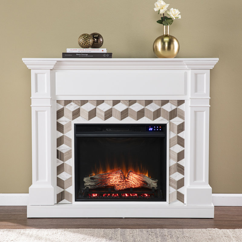Minogue Darby Home Co 48 " W White Brown Electric Fireplace