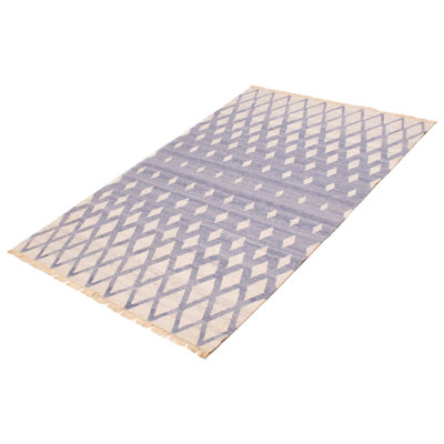 Tapis rectangulaire nouvel âge en laine bleu ardoise 5 pi 1 po x 7 pi 11 po One-of-a-Kind