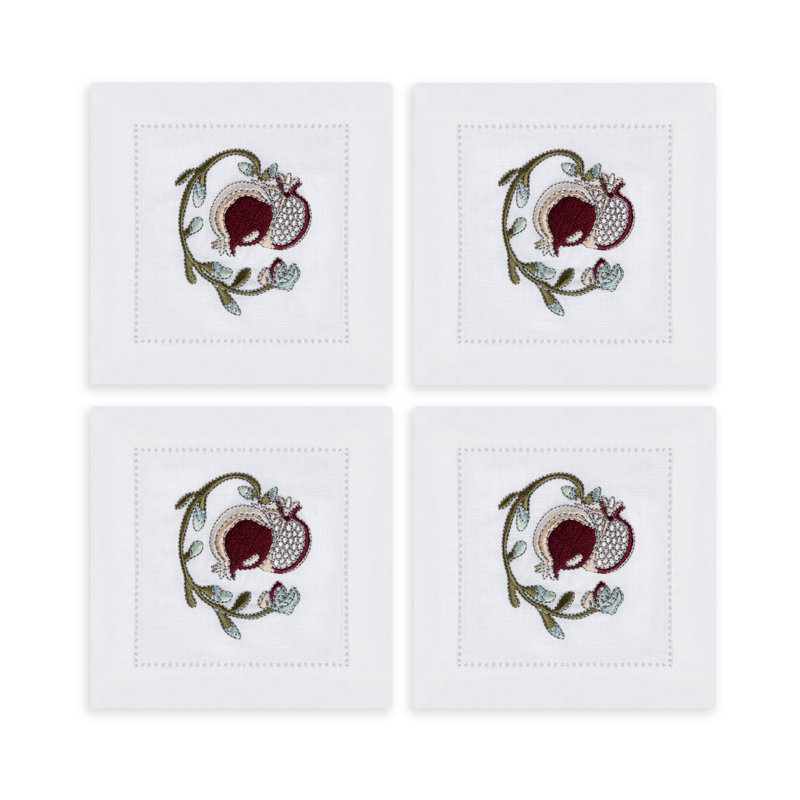 Fruit Motif Embroidered Linen Cocktail Napkins