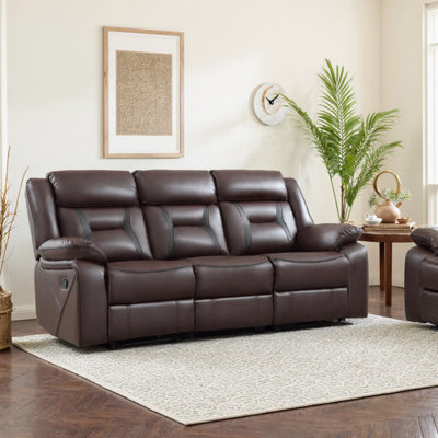 Etherine 84.6" W Vegan Leather Manual Reclining Sofa with Pillow Top Arms