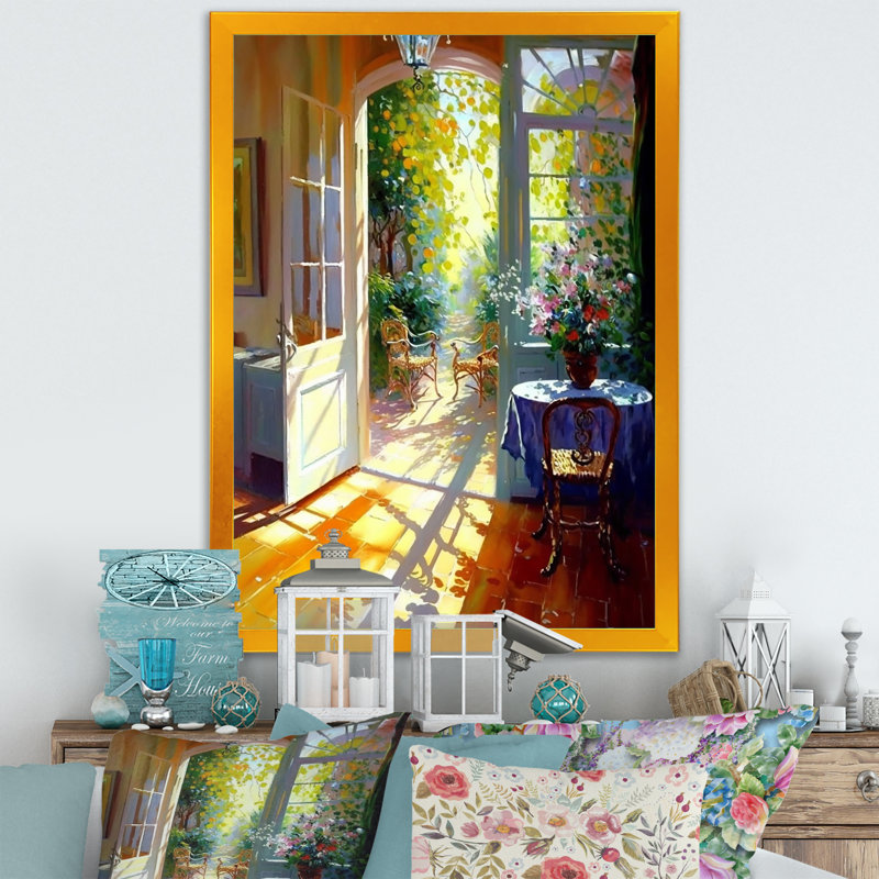 Après-midi soleil dans la maison du lac I - reproduction sur toile, L 12 po x H 20 po, Impression dorée sur toile encadrée