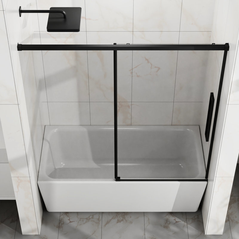 Bathroomsliding Shower Door1/4"  6Mm  Tempered Glass60" W X 58" Hreversible Designstainless Steel Framematte Black 1/4" Thick Glass Sliding Door For Bathroom, 60" Width Adjustable, Stainless