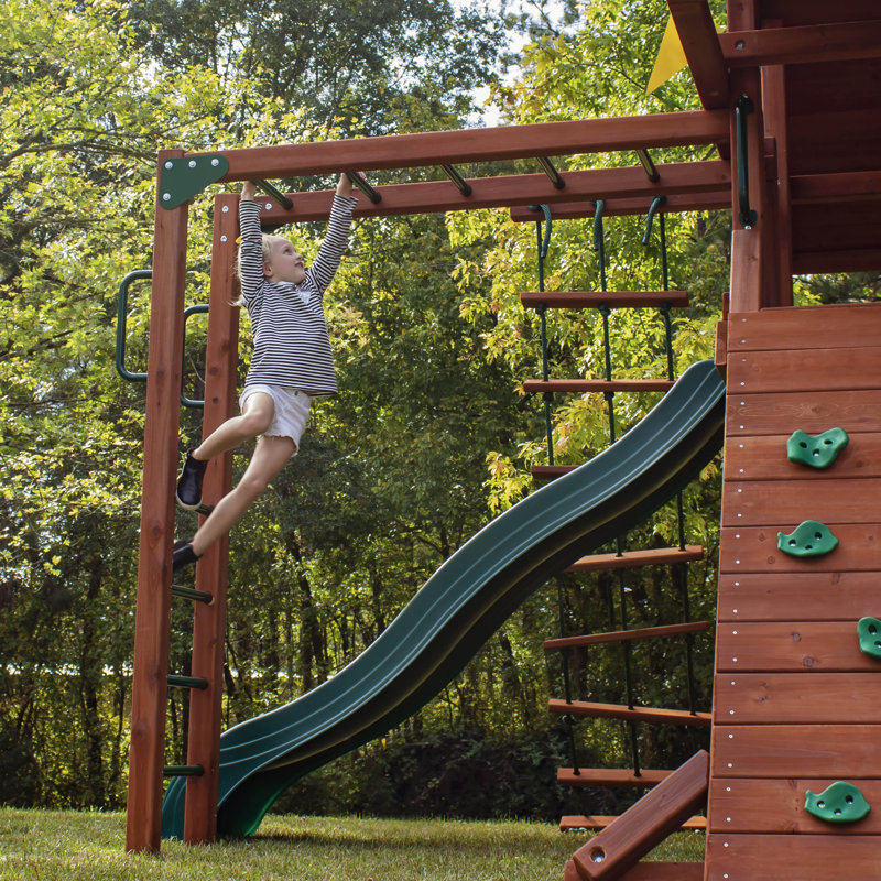Redwood and Green Cedar Playground System with Slide and Swings