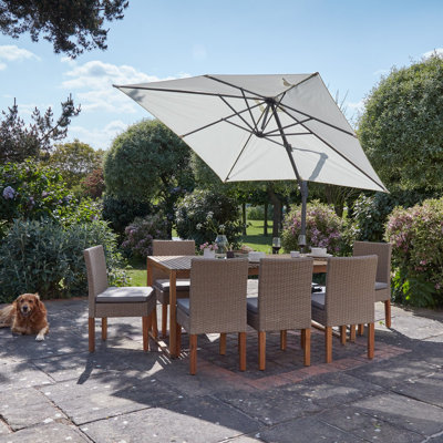 Aimil Rectangular 8 - Person 180cm Long Dining Set with Cushions and Premium LED Parasol