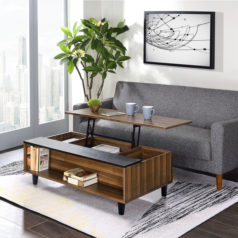 Table basse / plateau relevable en noyer et finition noire