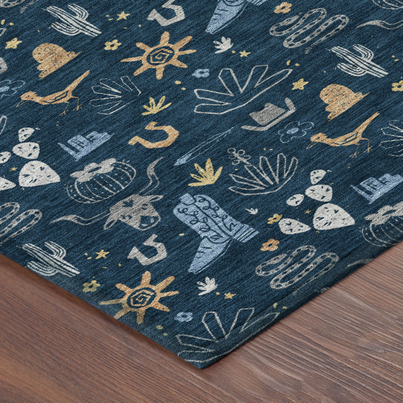 Tapis fantaisie lavable à la machine intérieur / extérieur ACN2562, Marine, 8 pi x 8 pi
