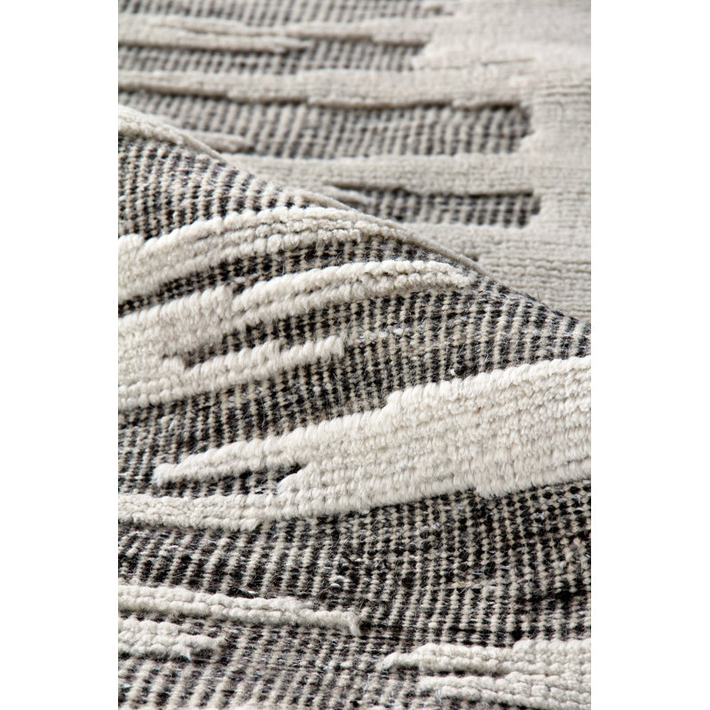 Calibre Abstract Hand-Knotted Wool Ivory/Charcoal Area Rug, Rectangle 14' x 18'