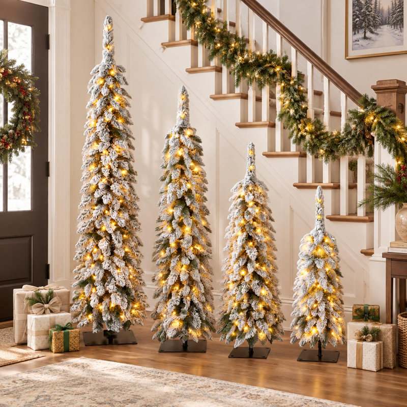 Ensemble de 4 sapins de Noël préfloqués en forme de crayon, parfaits pour les petits espaces et les coins
