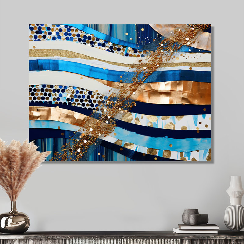 Art mural bleu étincelant - Vagues, salon, Métal métal, H 30 po x l 40 po x P 1,5 po
