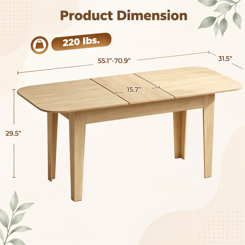 Extendable with Steel Base Dining Table