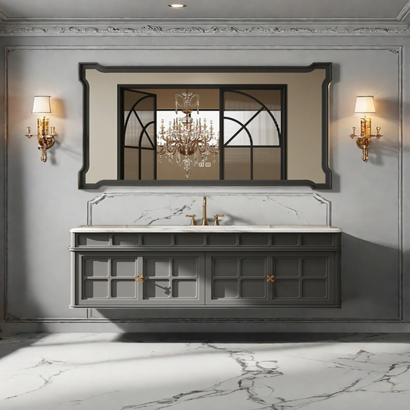 Armoire de salle de bain rétro française, H 19,6 po x l 63 po x P 21,6 po