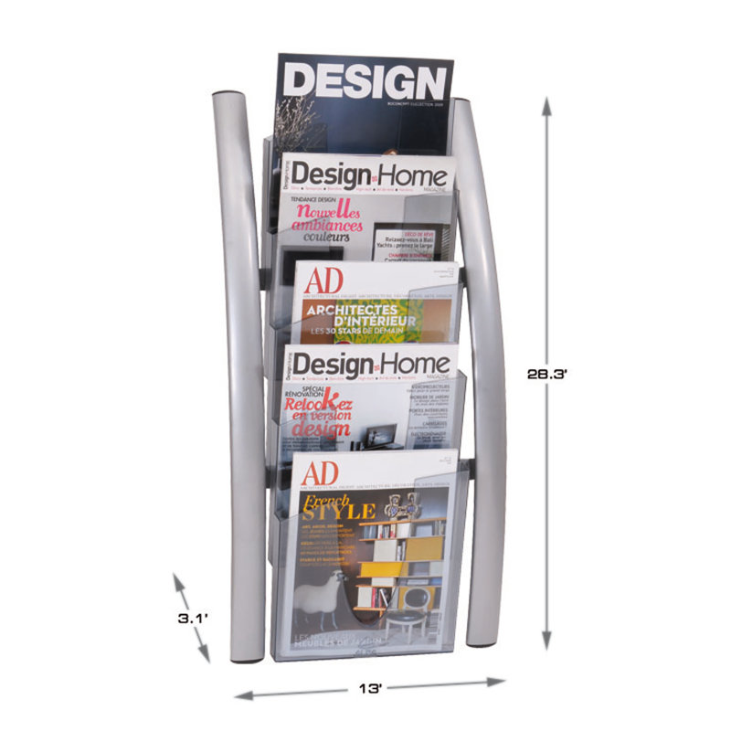 Alba 28.35'' Silver Gray Wall Mounted Magazine Rack with Acrylic Pockets