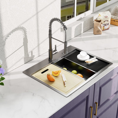 27 Inch Gunmetal Black Sink - Stainless Steel, Deep And Spacious, With Faucet 27" Steel Faucet, Spacious Interior, Quality Materials