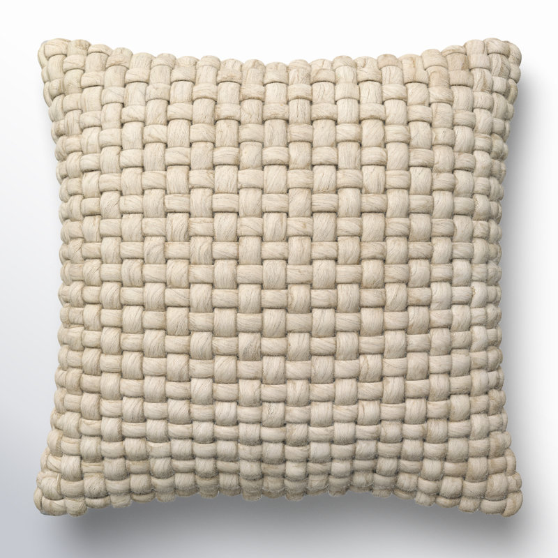 Belel Wool, Cotton Throw Pillow, Polyester/Polyfill, 22" x 22", Taupe