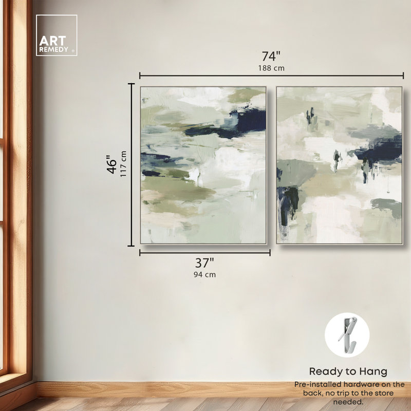 Ensemble de décorations murales vertes sur toile Swath of Grey Duet par Art Remedy, cadre argent, 36 x 45, H 46 po x l 37 po