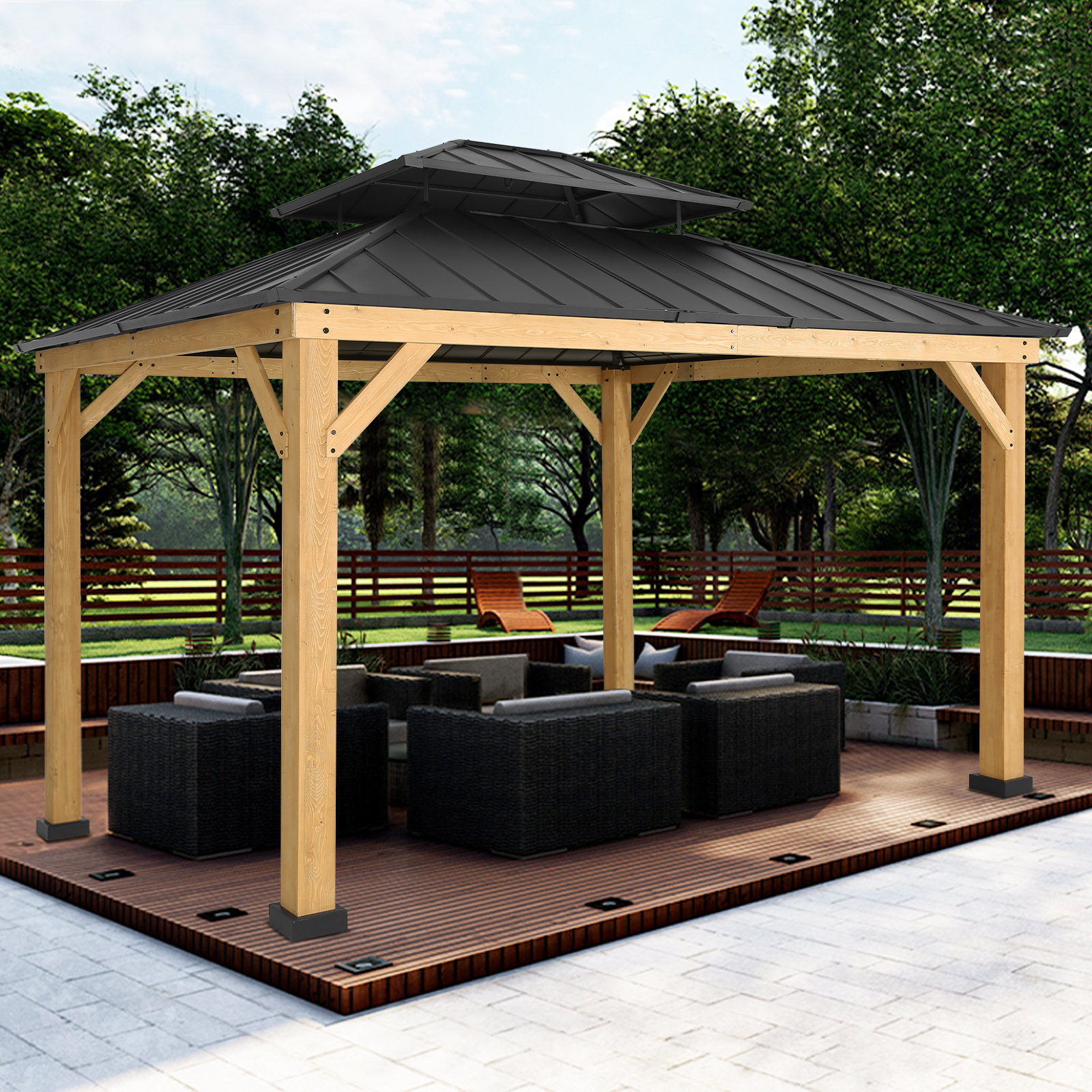 EAGLE PEAK Permanent Wood Gazebo 13 Ft. W x 11 Ft. D Cedar Patio Gazebo