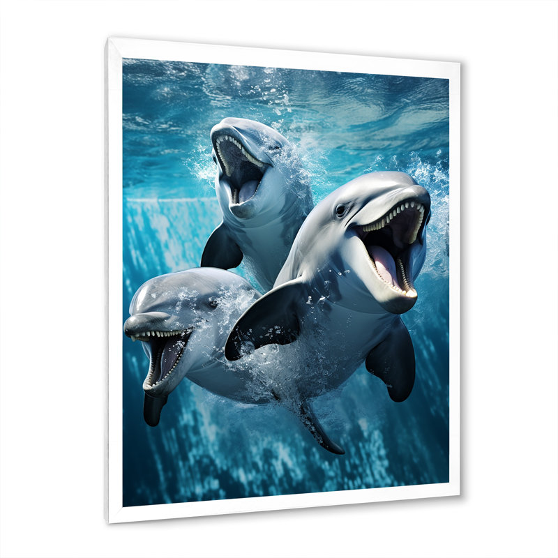 «Blue Blue Dolphin Oceanic Elegance II», reproduction d'art sur toile, H 40 po x l 30 po x P 1,5 po, Cadre photo blanc