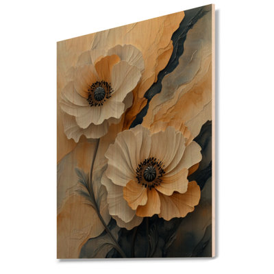 Coquelicots de crème opulents I - Décoration murale en bois Blooms
