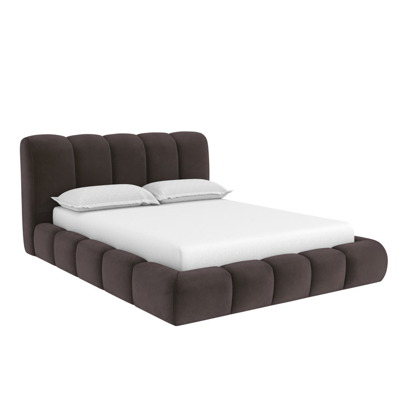 Olena Upholstered Scalloped Bed, Queen, Brown