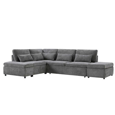 L-Shaped Sleeper Sofa with USB Charging Ports and Multi-Functional Storage Ottoman