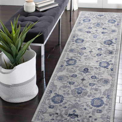 Tapis antitaches de style bleu / argent pour étude, pépinière de 0,35 pouce, entrée en coton, moyen de cuisine Eat