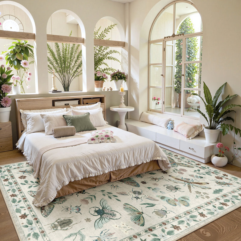  Insect Print Washable Rugs for Living Room Ultra-Thin Non-Slip Modern Bedroom Large Carpet, Rectangulaire 8 pi x 10 pi