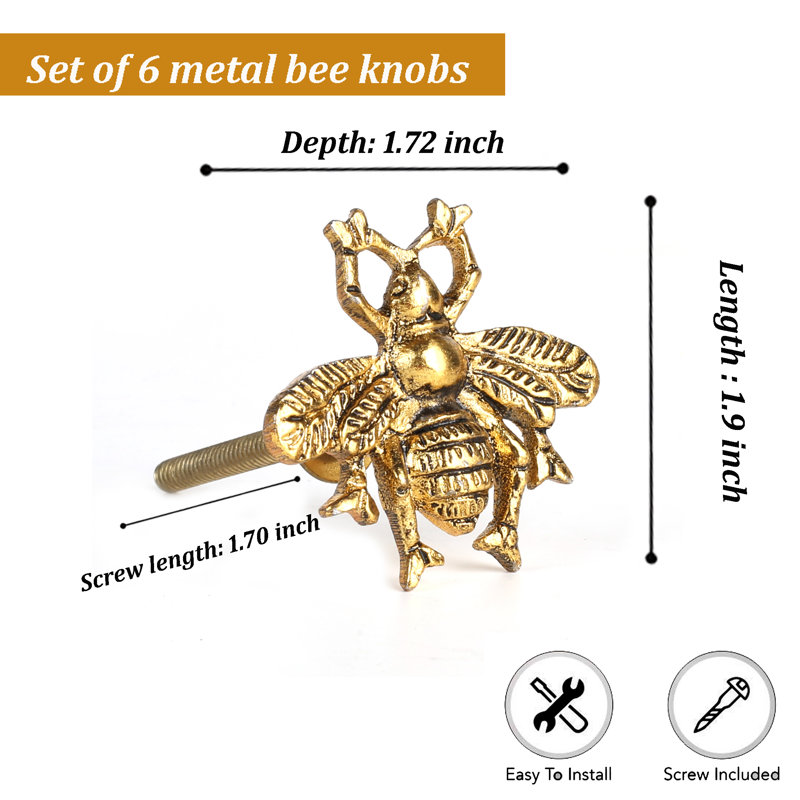 1.9" Length Bee Novelty Knob Multipack, Gold