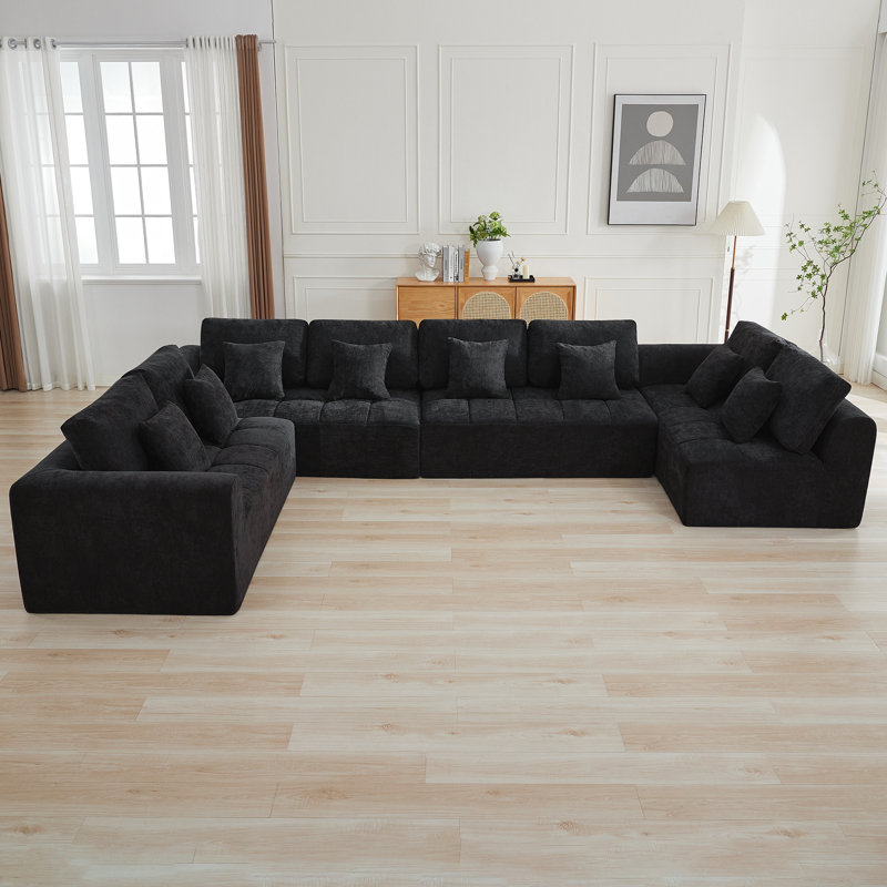 Canapé modulaire surdimensionné de 152,2 po Boneless, Chenille noir